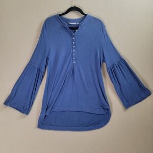 Soft Surroundings Henley Tunic Top Women Large Blue Bell High Low Boho Lagenlook